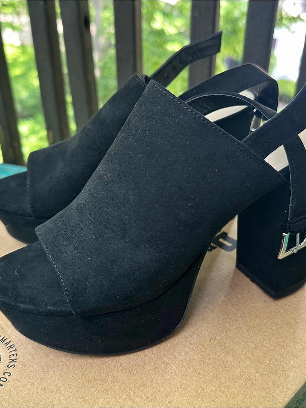 Black Suede Platform Slingback Heels - Brand Unknown